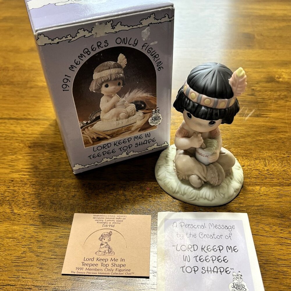 Precious Moments PM912 Porcelain Figurine Lord Keep Me In Teepee Top Shape 1991